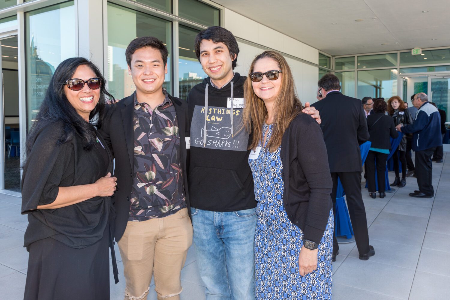 Jolene Yee, Jonathan Chang, Darius Dela Penna, and Olga Rodriguez-Aguirre pose at a UC Hastings Alumni Spring Week event.
